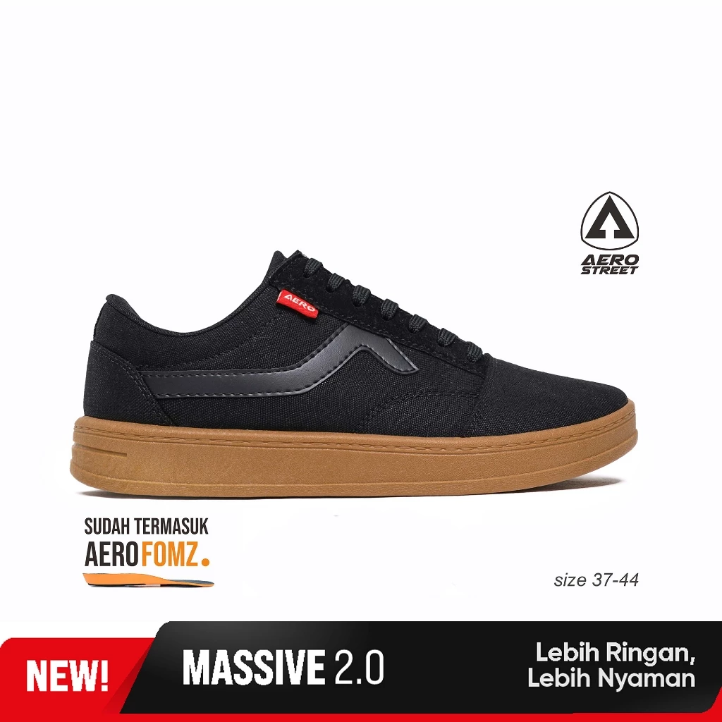 Aerostreet Massive Low 2.0 Hitam Gum - Sepatu Sneakers