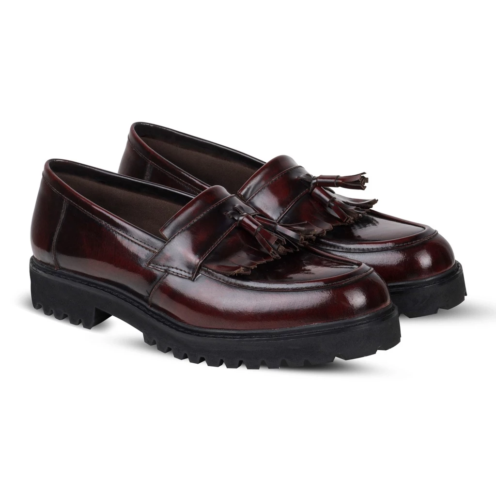 Nappa Milano Pam Tassel Loafers Wanita Maroon