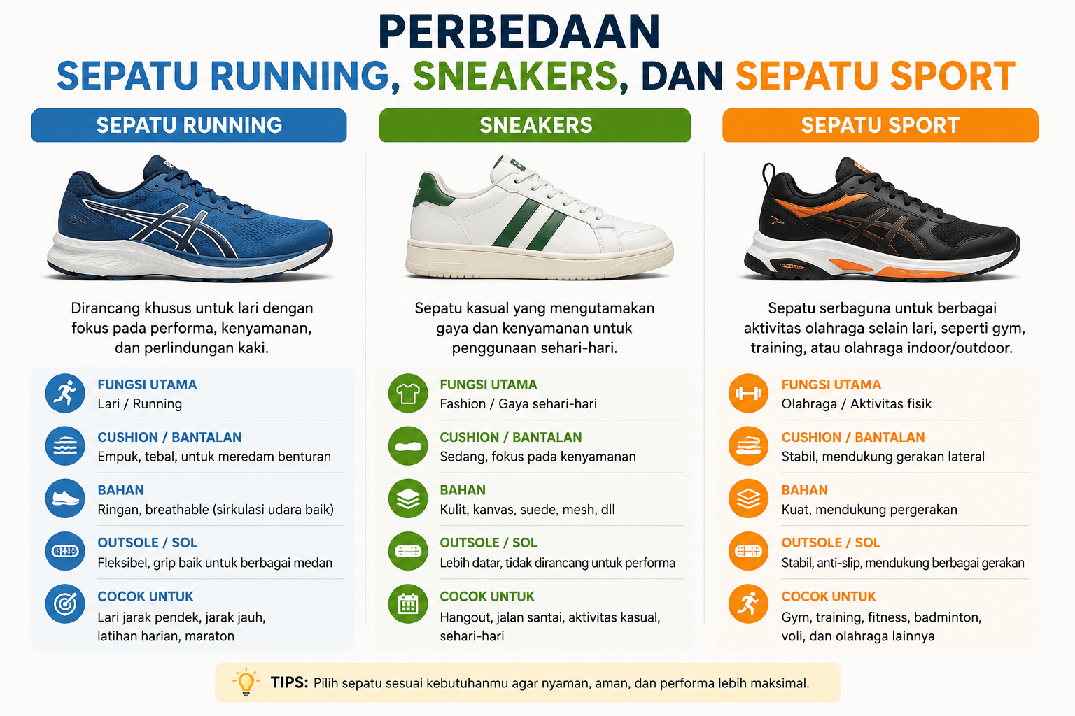 Perbedaan Sepatu Running, Sneakers, dan Sepatu Sport