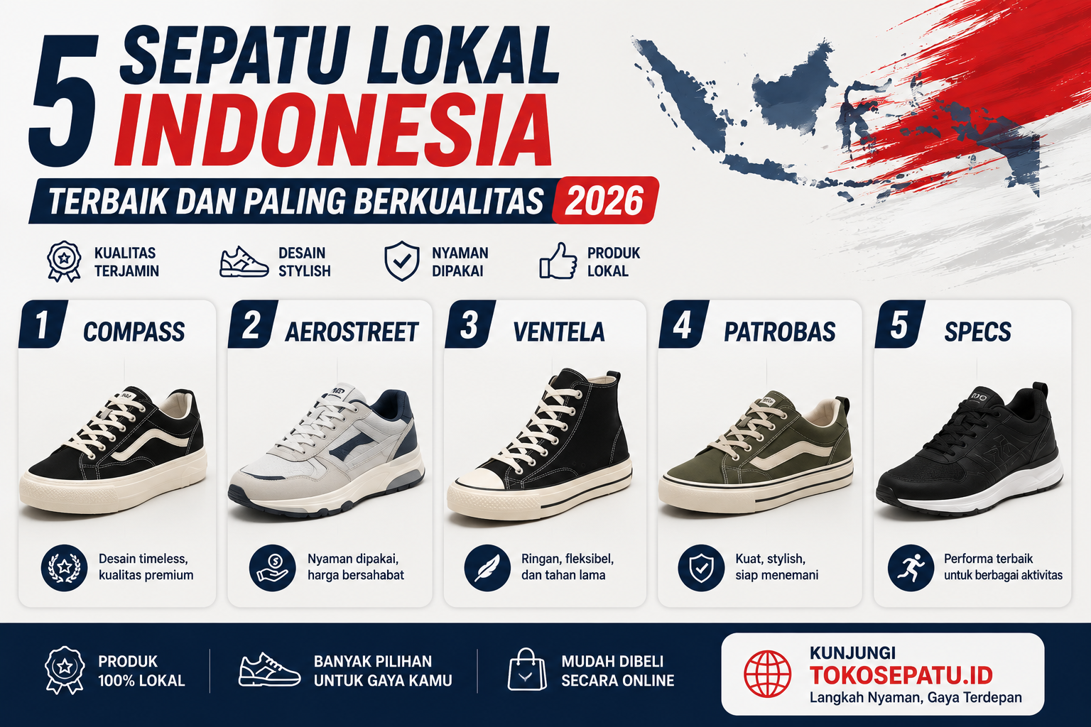 5 Sepatu Lokal Indonesia Terbaik dan Paling Berkualitas 2026
