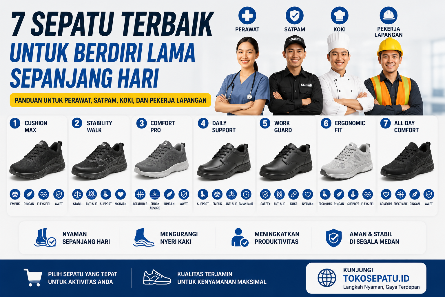 7 Sepatu Terbaik untuk Berdiri Lama Sepanjang Hari: Panduan untuk Perawat, Satpam, Koki, dan Pekerja Lapangan
