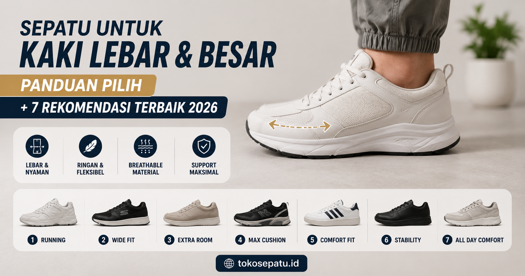Sepatu untuk Kaki Lebar & Besar: Panduan Pilih + 7 Rekomendasi Terbaik 2026
